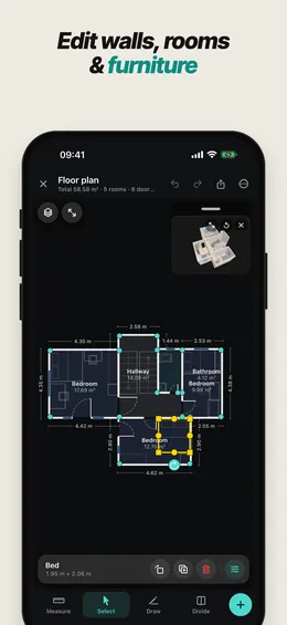 Edit walls, rooms and furniture on the floor plan
