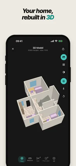 Your home, rebuilt in 3D — wood floors, furniture and soft shadows